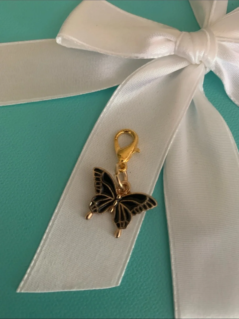 Gold-tone Black Enamel Butterfly Charm